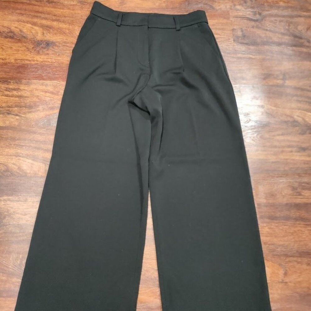 LOFT Black The Peyton Trouser Sleek Front Pleat Wide Leg Pants Women's Size 8 - Picture 4 of 11
